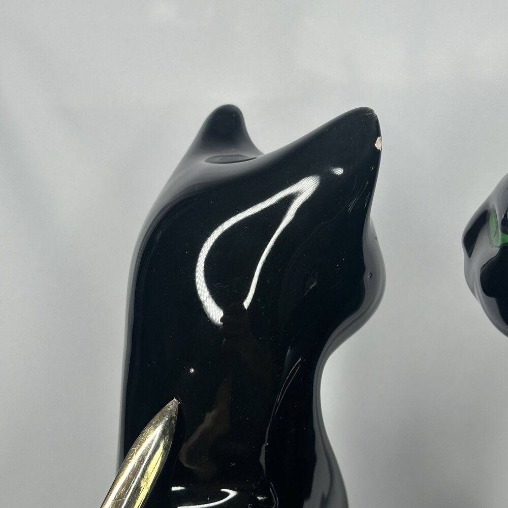 VTG Artmark Fine Ceramic Midnight Shadows Pair of Black Cats Green Eyes 12.5 in - Picture 4 of 12